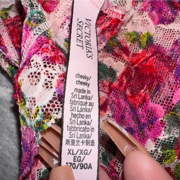 VICTORIA SECRET ROSE PINK/RED FLORAL THE LACE UP LACIE CHEEKY PANTY SIZE XL - Picture 8 of 15